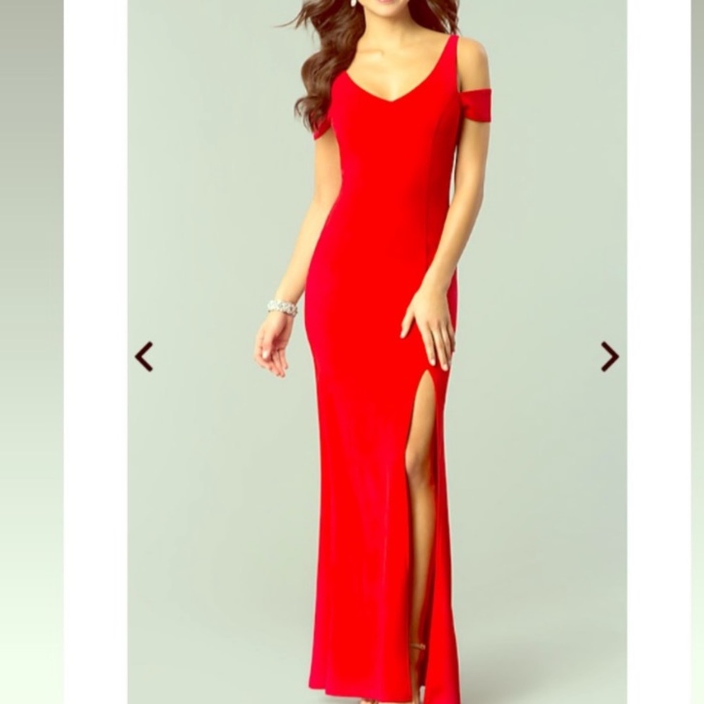Red v-neck formal dress